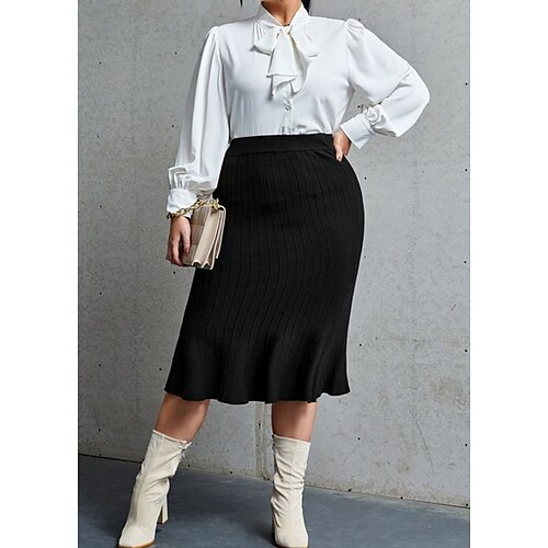 

Women's Plus Size Skirt Solid Color Casual Modern Casual Daily Natural Calf-Length Winter Fall Black L XL XXL 3XL 4XL