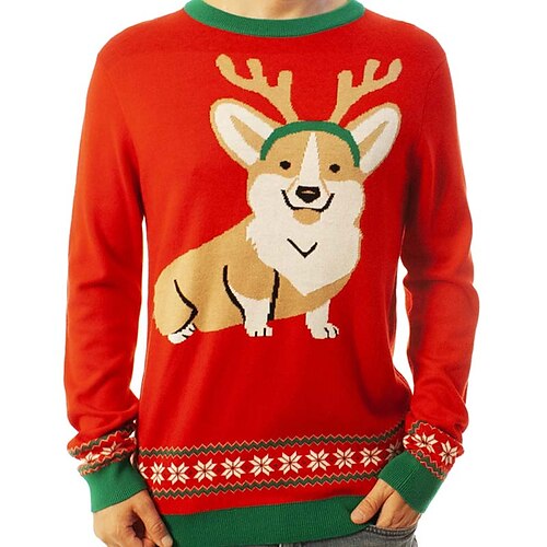 

Men's Sweater Ugly Christmas Sweater Pullover Sweater Jumper Ribbed Knit Cropped Knitted Dog Crew Neck Keep Warm Modern Contemporary Christmas Work Clothing Apparel Fall & Winter Red S M L