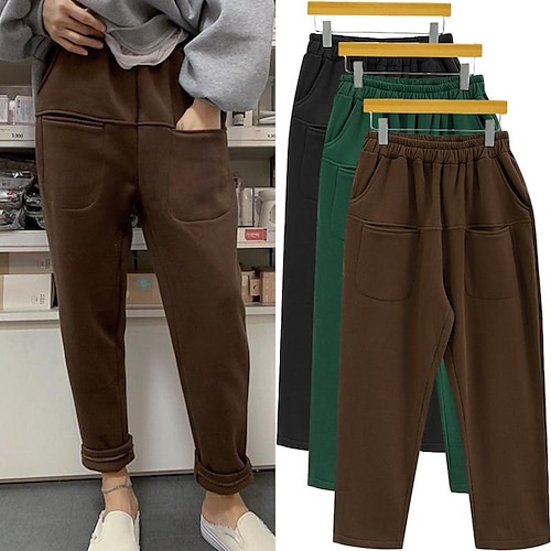 

Women's Fleece Pants Harem Pants Cotton Fleece lined black (velvet) Brown (plus fleece) Green (velvet) Casual / Sporty Casual Daily Pocket Baggy Ankle-Length Thermal Warm Solid Colored M L XL 2XL 3XL