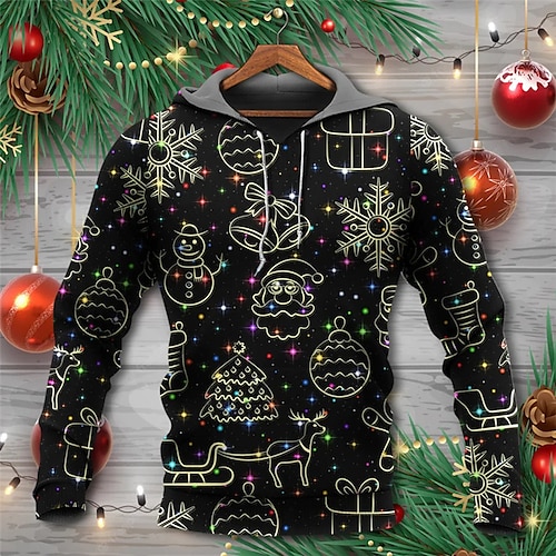 

Men's Pullover Hoodie Sweatshirt Black Hooded Santa Claus Snowman Graphic Prints Print Christmas Daily Sports 3D Print Basic Streetwear Designer Spring & Fall Clothing Apparel Hoodies Sweatshirts