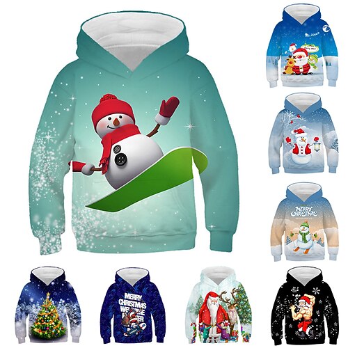 

Kids Boys Ugly Christmas Hoodie Pullover Santa Claus Elk Christmas Tree Long Sleeve Children Top Christmas Gifts Cotton Hoodie Active Fashion Green Black Blue Winter 7-13 Years