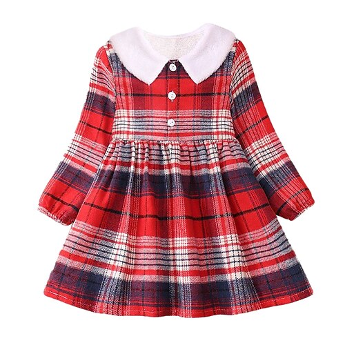 

Kids Girls' Dress Plaid A Line Dress Above Knee Dress Outdoor Cotton Long Sleeve Active Dress 3-7 Years Winter Black Red