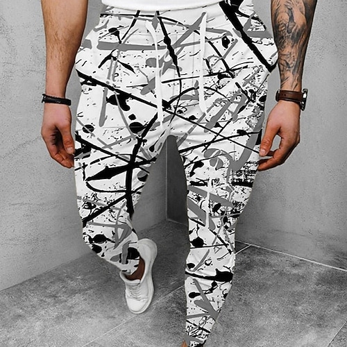 

Men's Joggers Trousers Casual Pants Drawstring Elastic Waist 3D Print Abstract Graphic Prints Comfort Casual Daily Streetwear Basic Fashion Blue Red Micro-elastic