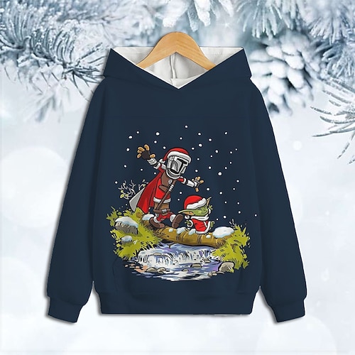 

Kids Boys Ugly Christmas Hoodie Pullover Graphic Long Sleeve Pocket Children Top Outdoor Hoodie Active Cute Navy Blue Winter 7-13 Years