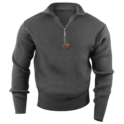 

Men's Sweater Pullover Sweater Jumper Ribbed Knit Cropped Knitted Solid Color Turndown Keep Warm Modern Contemporary Work Daily Wear Clothing Apparel Fall & Winter Brown Blue S M L