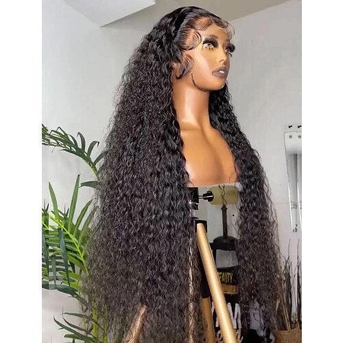 

Unprocessed Virgin Hair 13x4 Lace Front Wig Free Part Brazilian Hair Curly Black Wig 130% 150% Density with Baby Hair Natural Hairline 100% Virgin Glueless Pre-Plucked For wigs for black women Long