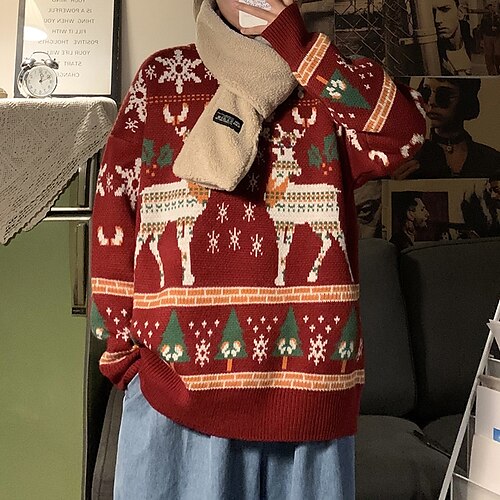

Women's Ugly Christmas Sweater Pullover Sweater Jumper Crochet Knit Knitted Elk Crew Neck Stylish Casual Outdoor Christmas Winter Fall Green Blue M L XL