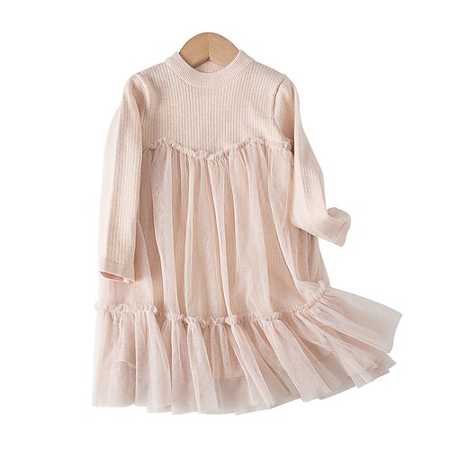 

Bambino Da ragazza Vestito Tinta unica Abito linea A Sopra il ginocchio Vestito Esterno Cotone Girocollo Manica lunga Di tendenza Vestito 3-7 anni Inverno Rosa Albicocca Beige