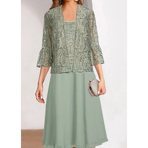 

Women's Dress Set Two Piece Dress Sheath Dress Midi Dress Green Long Sleeve Pure Color Lace Winter Fall Autumn Crew Neck Modern Daily 2022 S M L XL 2XL 3XL