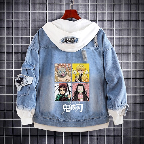 

Dämonen Jäger Kamado Nezuko Agatsuma Zenitsu Kamado Tanjirou Anime Zeichentrick Manga Anime Jeansjacke Harajuku Kawaii Mantel Für Herren Damen Unisex Erwachsene Heißprägen Jeansstoff