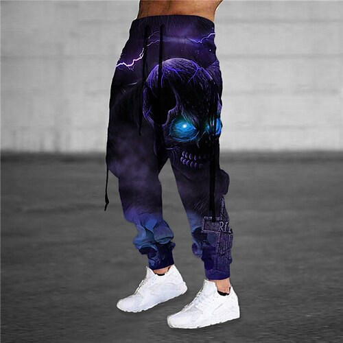

Men's Sweatpants Joggers Trousers Drawstring Elastic Waist 3D Print Skull Graphic Prints Comfort Sports Outdoor Casual Daily Cotton Blend Streetwear Stylish Green Blue Micro-elastic