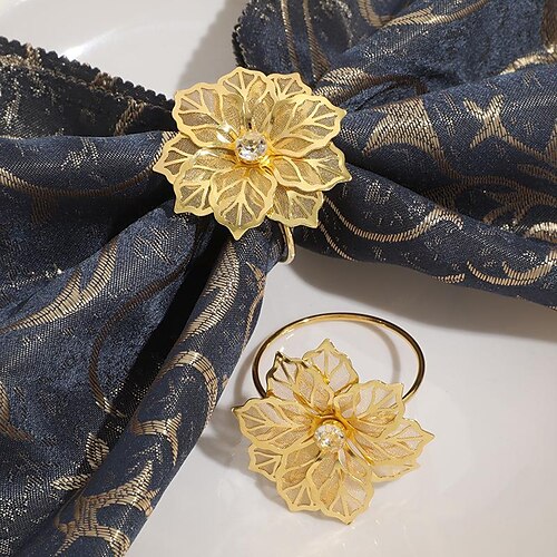 

new alloy napkin buckle set metal diamond napkin ring high-grade metal floral napkin ring table decoration