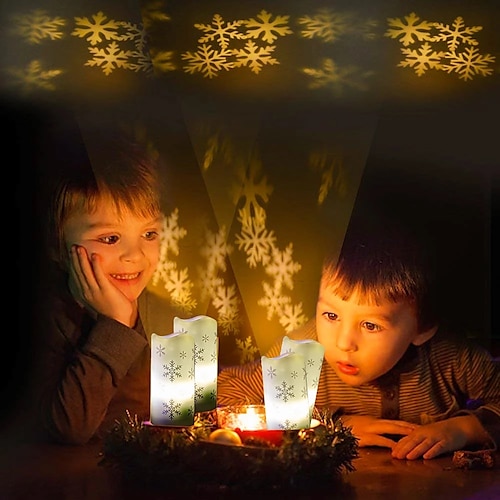 

Christmas LED Snowflake Candle Projection Light Christmas Gift Flameless Candle Snowflake Animation Projection Light Battery or USB Powered Christmas Home Decoration Projection Lamp for Children's New Year Gift