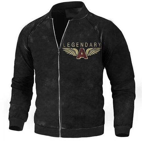 

Men's Coat Warm Sports & Outdoor Zipper Letter 3D Printed Graphic Standing Collar Fashion Jacket Outerwear Long Sleeve Zipper Fall & Winter