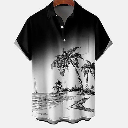 

Men's Shirt Coconut Tree Graphic Prints Turndown Black 3D Print Outdoor Street Short Sleeves Button-Down Print Clothing Apparel Tropical Designer Casual Hawaiian
