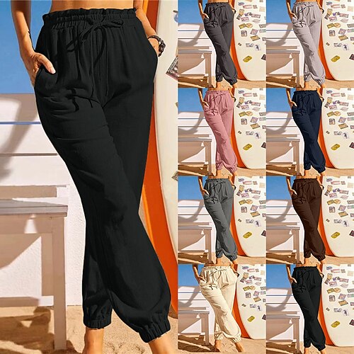 

Women's Joggers Pants Trousers Harem Elastic Drawstring Design Plain Classic Modern Regular Spring & Fall Darkblue Black Pink Khaki Dark Coffee