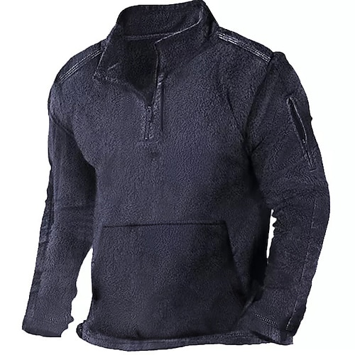 

Men's Sweatshirt Fuzzy Sherpa Pullover Blue Standing Collar Solid Color Drawstring Sports & Outdoor Streetwear Casual Big and Tall Winter Fall Clothing Apparel Hoodies Sweatshirts Long Sleeve