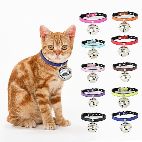 

2 Pcs Pu Leather Big Bell Pet Products Cat Collar Leash Small Dog Leash