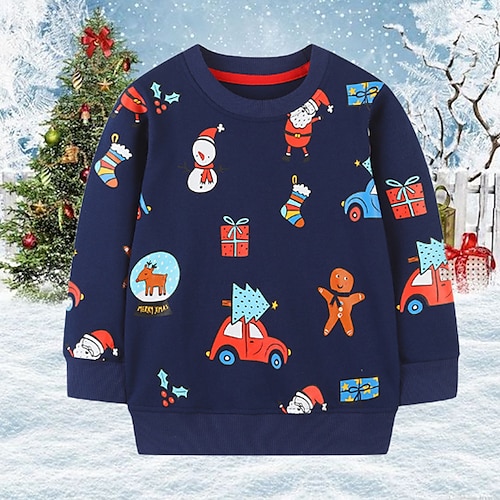 

Kids Boys Ugly Christmas Sweatshirt Pullover Santa Claus Outdoor Long Sleeve Fashion Cotton 2-8 Years Winter Navy Blue