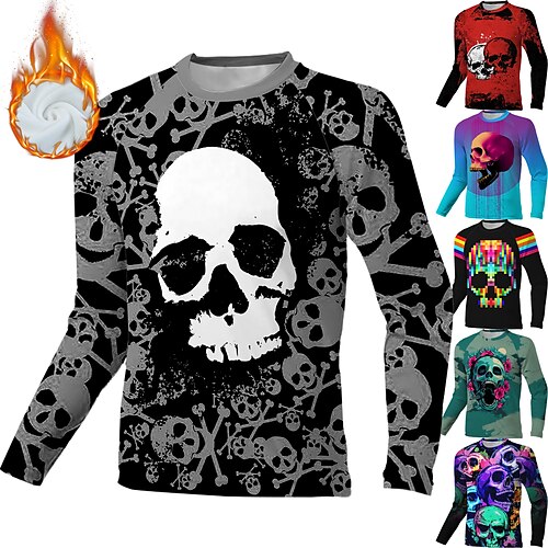 

Men's Downhill Jersey Long Sleeve Mountain Bike MTB Road Bike Cycling Winter Black Green Purple Skull Bike Thermal Warm Fleece Spandex Sports Skull Clothing Apparel