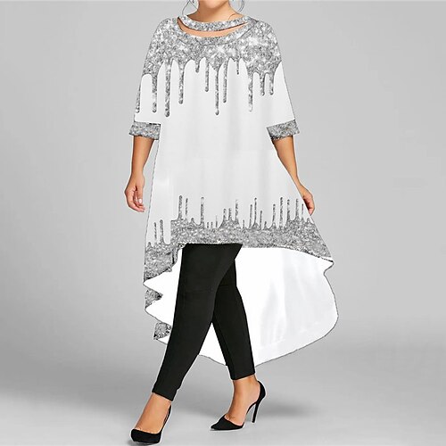 

Women's Plus Size Casual Dress Graphic Crew Neck Half Sleeve Winter Fall Casual Maxi long Dress Daily Going out Dress