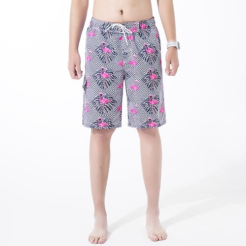 

Men's Swim Shorts Swim Trunks Board Shorts Drawstring Elastic Waist Geometric Flamingo Print Comfort Breathable Knee Length Casual Daily Beach Fashion Streetwear Black / Red Micro-elastic