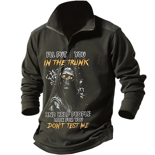 

Men's Zip Up Sweatshirt Pullover Quarter Zipper Sweatshirt Black Half Zip Skull Graphic Prints Zipper Print Daily Sports 3D Print Basic Designer Casual Spring & Fall Clothing Apparel Hoodies