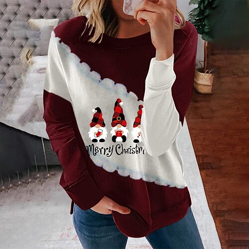 

Women's Sweatshirt Pullover Basic Olive Green Green Black Plaid Christmas Tree Gnome Christmas Round Neck Long Sleeve Fleece S M L XL XXL 3XL