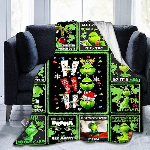 

Grinch Blanket Soft Fleece Blanket Fuzzy Flannel Christmas Gift Home Sofa Blanket Holiday Decoration for Sofa Couch Bed Camping Travel Bedding