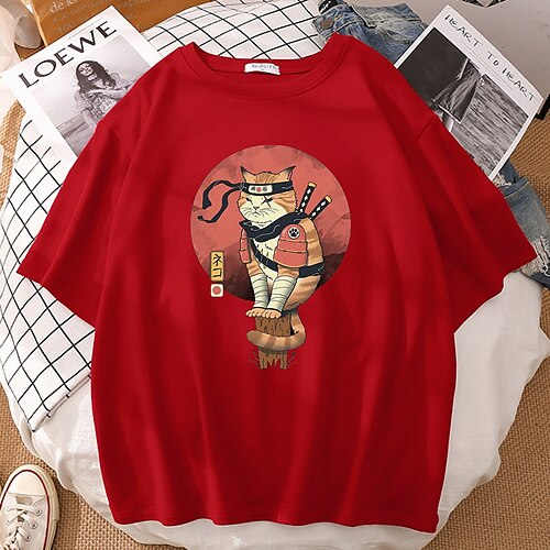 

Inspired by japanese samurai Cat T-shirt Anime Cartoon Anime Classic Street Style T-shirt For Men's Women's Unisex Adults' Hot Stamping 100% Polyester Casual Daily