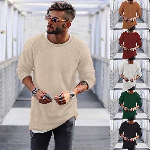 

Men's Sweater Pullover Knit Regular Solid Colored Crew Neck Sweaters Daily Clothing Apparel Raglan Sleeves Winter Green Black M L XL