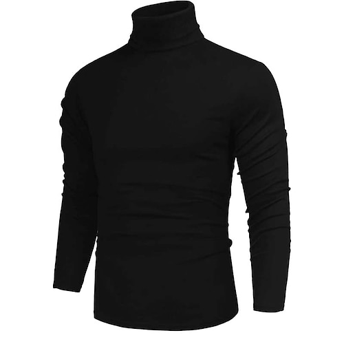 

Men's Sweater Pullover Ribbed Knit Cropped Knitted Solid Color Turtleneck Keep Warm Modern Contemporary Work Daily Wear Clothing Apparel Fall & Winter Black Dark Blue M L XL