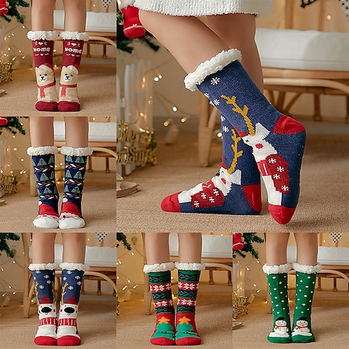 

Chaussettes en molleton de Noël push pour femmes hommes, chaussettes chaudes et moelleuses épaisses chaussettes confortables hiver chaussettes de Noël pour femmes 6 ou 5 paires