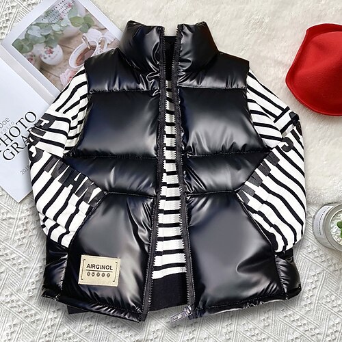 

Toddler Unisex Vest Down Coat Outerwear Solid Color Long Sleeve Coat Casual Daily Fashion Adorable Black Pink Dark Blue Fall & Winter 2-13 Years