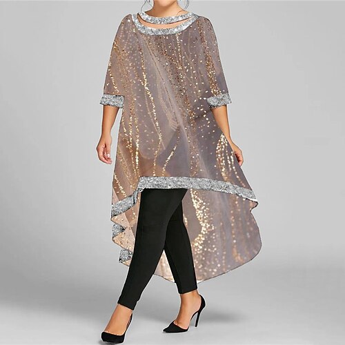 

Women's Plus Size Casual Dress Ombre Crew Neck Half Sleeve Winter Fall Casual Maxi long Dress Daily Going out Dress