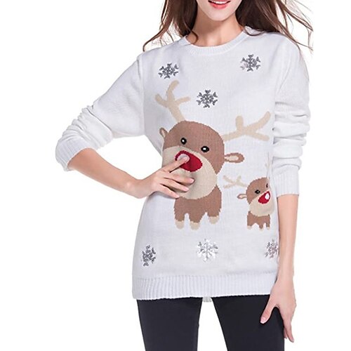 

Women's Ugly Christmas Sweater Pullover Sweater Jumper Ribbed Knit Knitted Animal Crew Neck Stylish Casual Outdoor Christmas Winter Fall White S M L