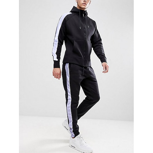 

Men's Tracksuit Sweatsuit Patchwork 2 Piece Casual Winter Long Sleeve Breathable Sweat wicking Fitness Gym Workout Running Sportswear Activewear Solid Colored Black Dark Blue Red