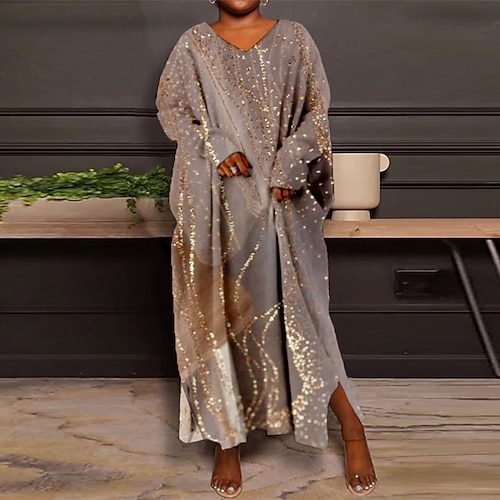

Women's Plus Size Sweatshirt Dress Color Gradient V Neck Long Sleeve Winter Fall Casual Maxi long Dress Outdoor Daily Dress
