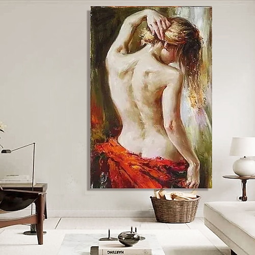 

Handmade Oil Painting Hand Painted Vertical People Contemporary Modern Rolled Canvas (No Frame)