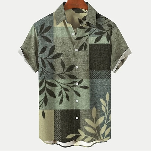 

Men's Shirt Color Block Graphic Prints Leaves Turndown Green 3D Print Outdoor Street Short Sleeves Button-Down Print Clothing Apparel Tropical Designer Casual Hawaiian