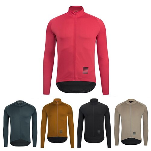 

Men's Cycling Jersey Long Sleeve Bike Jersey Top with 3 Rear Pockets Mountain Bike MTB Road Bike Cycling Windproof Breathable Quick Dry Reflective Strips Black Pink khaki Spandex Sports Clothing