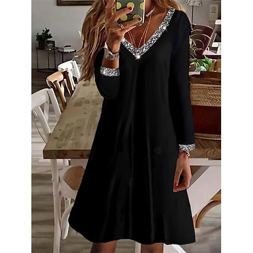 

Women's Casual Dress T Shirt Dress Tee Dress Mini Dress Black Long Sleeve Pure Color Print Summer Spring V Neck Fashion 2023 S M L XL XXL 3XL