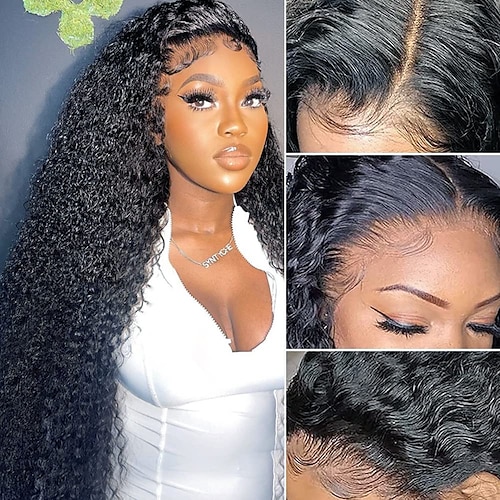 

Lace Front Wig Human Hair Pre Plucked with Baby Hair 13x4 Hd Lace Front Wigs for Black Women Curly Lace Frontal Wigs Human Hair 180 Density Brazilian Glueless Kinky Curly Human Hair Wig Natural Black