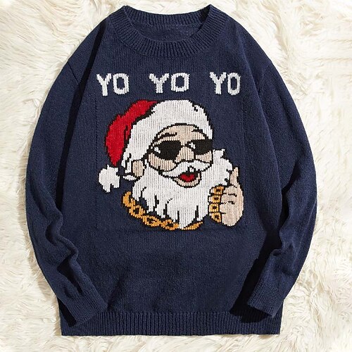 

Men's Sweater Ugly Christmas Sweater Pullover Sweater Jumper Ribbed Knit Cropped Knitted Letter Crew Neck Keep Warm Modern Contemporary Christmas Work Clothing Apparel Fall & Winter Blue S M L