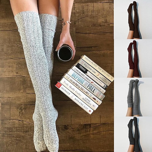 

Women's Stockings Thigh-High Crimping Socks Tights Thermal Warm Stretchy Knitting Fashion Casual Daily claret Black Light Grey One-Size
