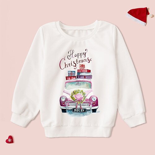 

Toddler Boys Christmas Sweatshirt Pullover Graphic Letter Car Long Sleeve Crewneck Children Top Outdoor Sweatshirt Daily Black White Fall 3-7 Years / Spring