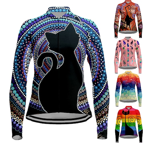 

Women's Cycling Jersey Long Sleeve Bike Jersey Top with 3 Rear Pockets Mountain Bike MTB Road Bike Cycling Breathable Quick Dry Moisture Wicking Reflective Strips Purple Yellow Rosy Pink Cat