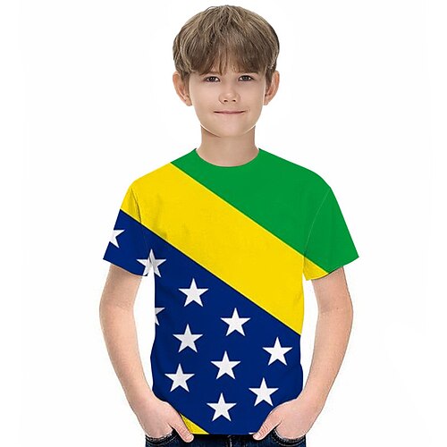 

Kids Boys World Cup T shirt Tee Flag Short Sleeve Crewneck Children Top Casual 3D Print Sports Daily Summer Yellow 3-12 Years