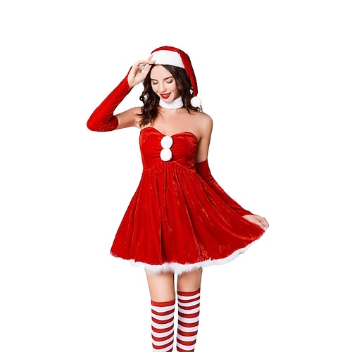 

Santa Claus Mrs.Claus Outfits Fancy Christmas Dress Women's Christmas Christmas Christmas Eve Adults Party Christmas Velvet Dress Gloves Hat