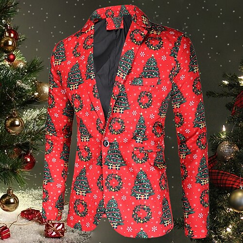 

Men's Coat Breathable Christmas Single Breasted Christmas Tree Graphic Prints 3D Printed Graphic Turndown Fashion Jacket Outerwear Long Sleeve Pocket Fall & Winter